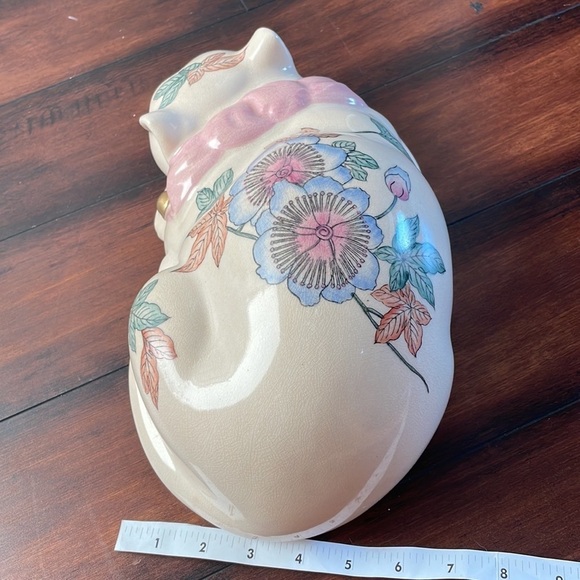 Vintage Frederick Cooper Sleeping Cat Sculpture Floral Kutani Japan Rare - Picture 7 of 10